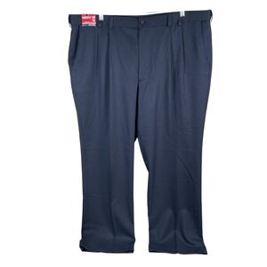 New Izod‎ Double Pleated Dress Pants Mens 44x30 Navy Blue Stretch Polyester $80